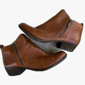 Lucky Brand Boots Womens 9 M Basel Ankle Bootie Brown Leather Side Zip Casual